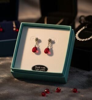 Swarovski Red Crystal Dangle Earrings Platinum Tone Stud Drop With Box